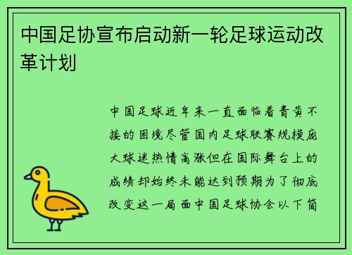 中国足协宣布启动新一轮足球运动改革计划