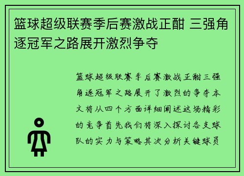 篮球超级联赛季后赛激战正酣 三强角逐冠军之路展开激烈争夺 篮球超级联赛季后赛激战正酣 三强角逐冠军之路展开激烈争夺